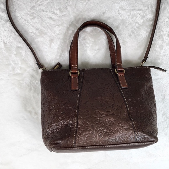 FOSSIL TWO TONED LEATHER EMBOSSED PURSE/HANDBAG - Picture 3 of 13